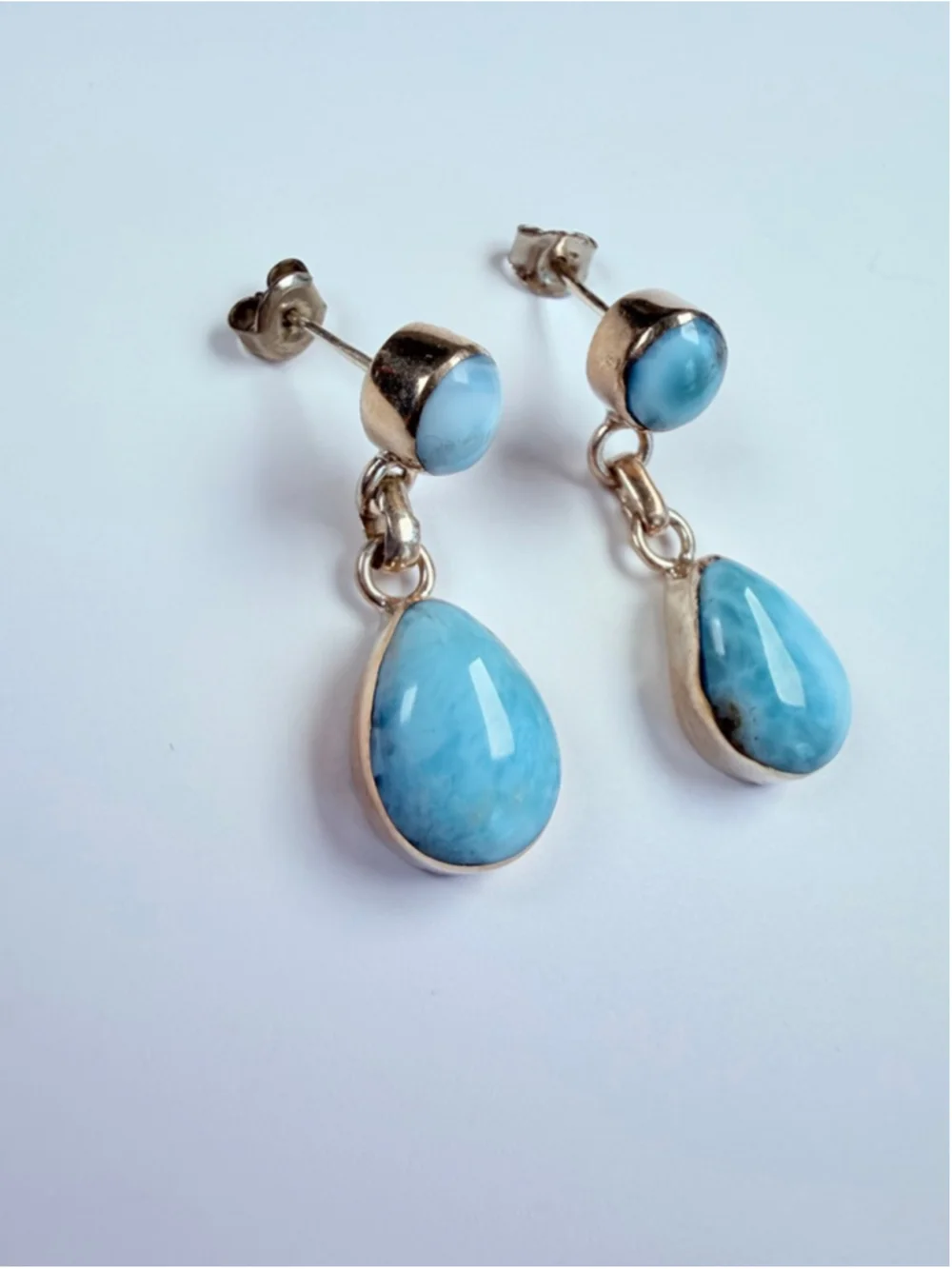Natural 16.6 CT Larimar Caribbean Blue Sterling Silver 925 Dangle Earrings 1.3" - Picture 5 of 9